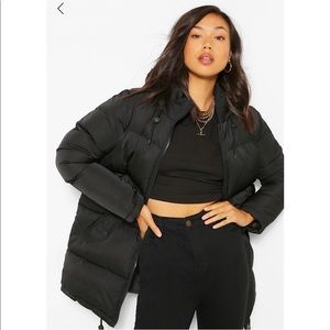 Boohoo Hooded Longline Puffer Jacket Coat Size 4